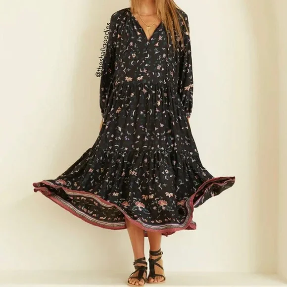 NATALIE MARTIN Fiore Maxi Dress in Lotus Print Black size L